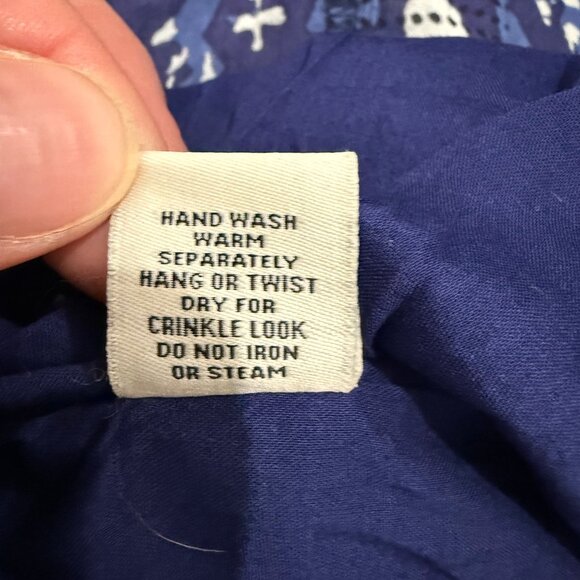 Marrakech smocked midi skirt size Large printed flowy blue white block print - Picture 5 of 7